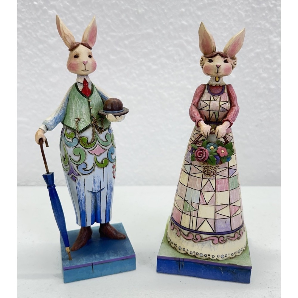 Jim Shore "Hare With Flair" 4012455 & "Bunny Bright" 4012456 Gentleman & Lady